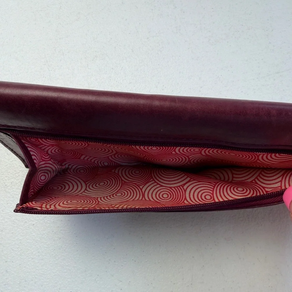 Hobo Clutch Wallet Large Plum Burgundy Leather Organizer Boho Chic Travel Bag